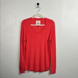 SO Women's Vibrant Coral Long Sleeve Texture Top Casual pullover Sz L